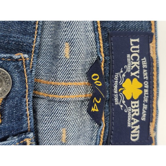 Lucky Brand Sienna Tomboy Crop Jeans Size 00/24 Lace Embellished Legs Pockets - Picture 6 of 9